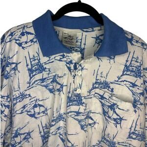 Rum Reggae 100% Cotton Polo Shirt Size XL Graphic Coastal Vacation Blue White